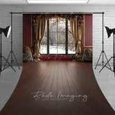 Lofaris Christmas Window Sweep Photography Backdrop with Wood Floor Elegant Room Snowy View Holiday Portrait Studio Prop